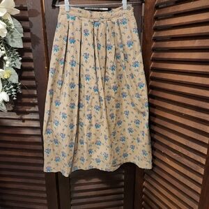 Vintage Tan Floral Courdroy Midi Skirt
